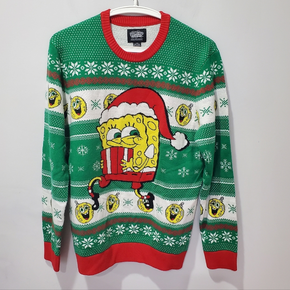 Nickelodeon SpongeBob Festive Sweater - Green and Red Mens Size Medium